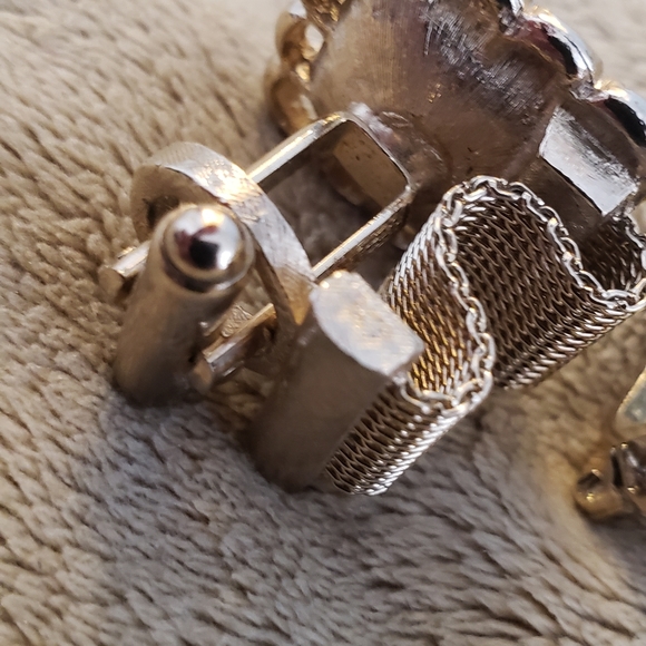 Designer cufflinks by DANTE gold mesh and emerald gem - Picture 10 of 12